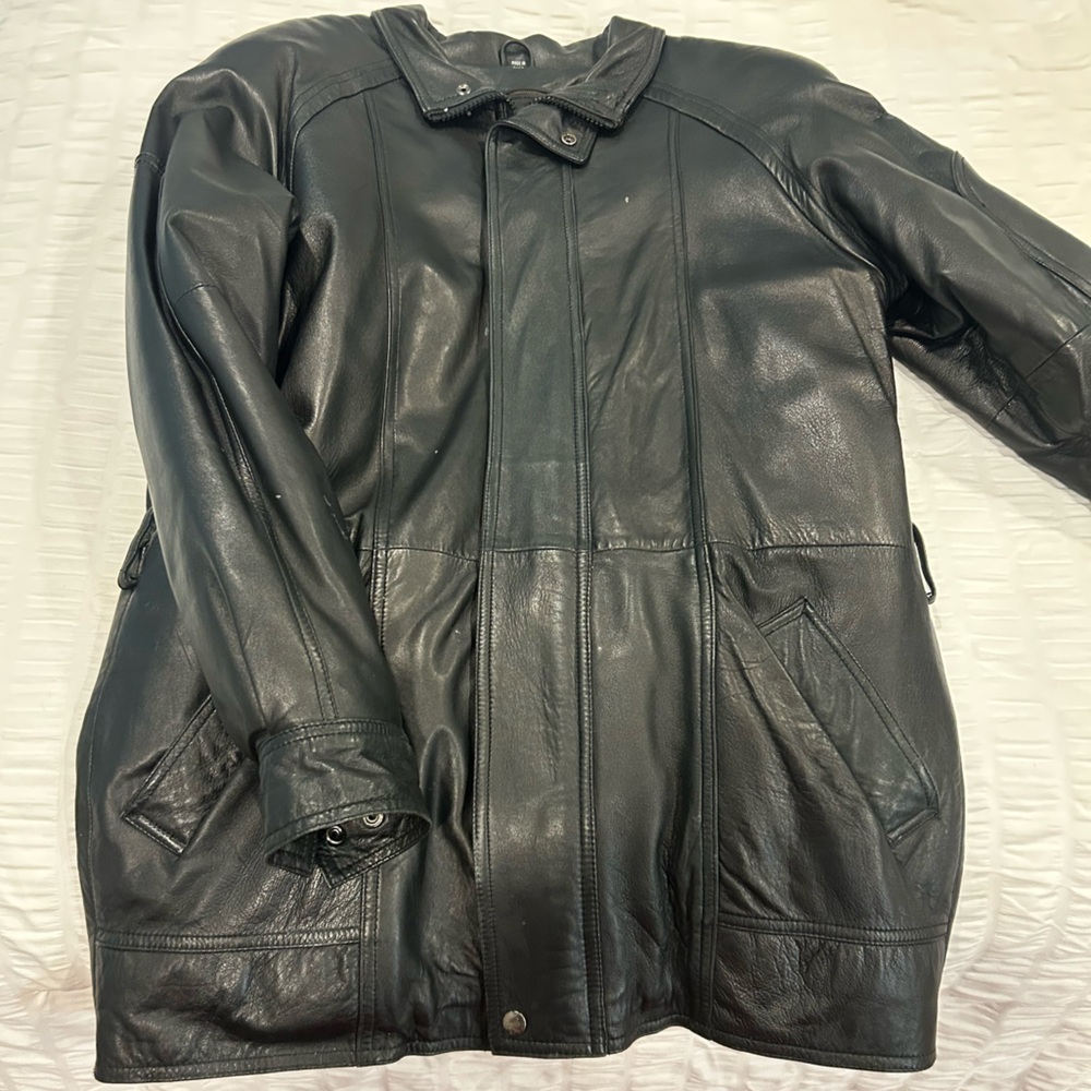 Men's Black Leather Military Jacket
